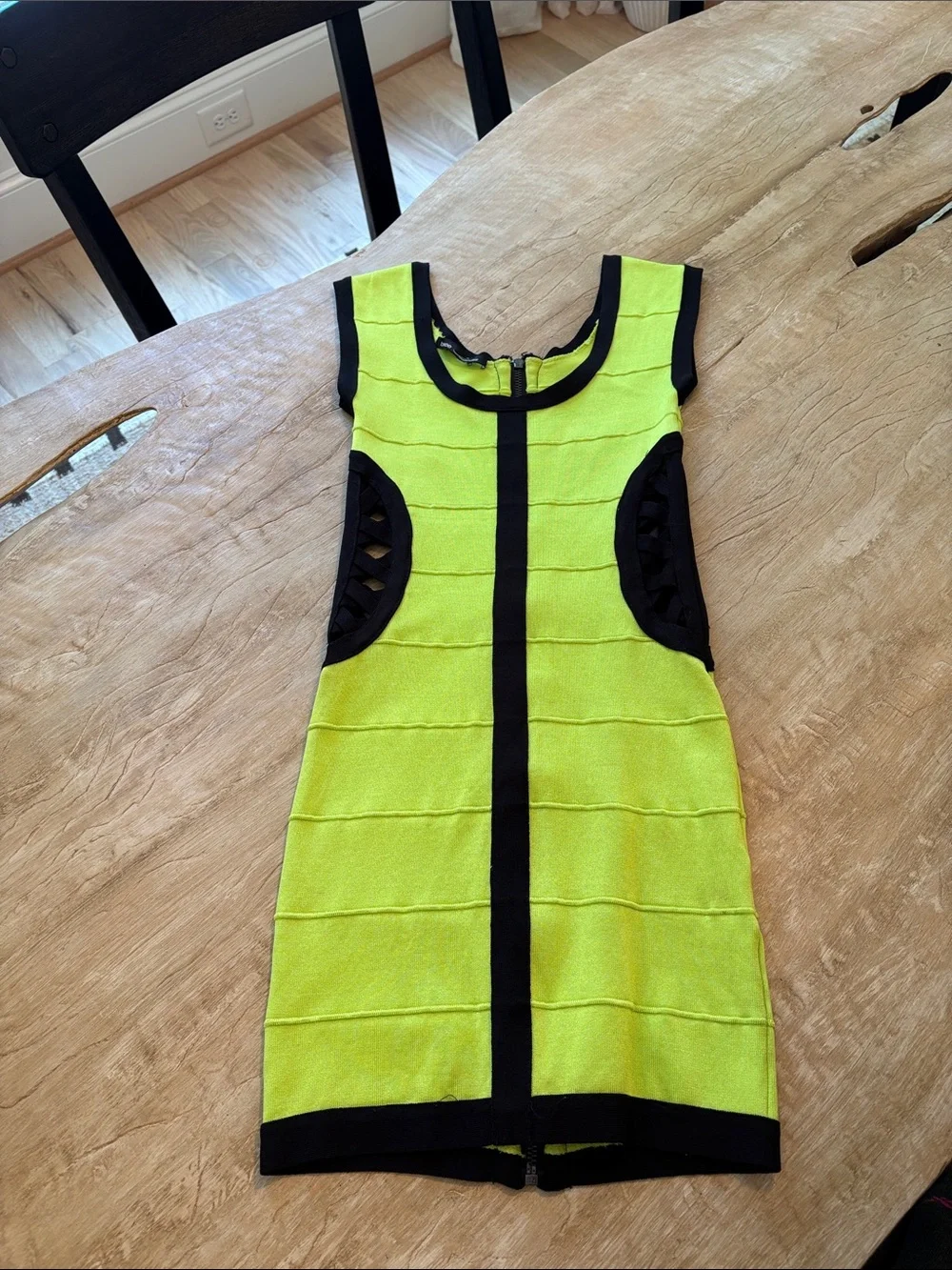 Bebe Neon Green Bandage Bodycon Dress Side Cutouts